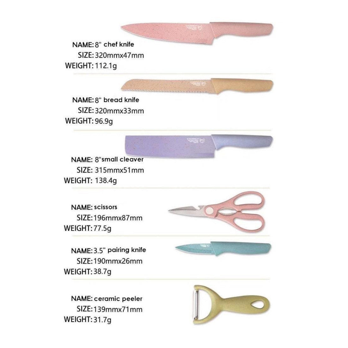 Juego de Cuchillos 6 PCS Colores – Cocina Moderna y Práctica